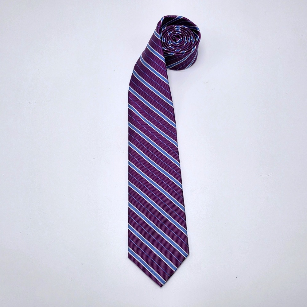 Brooks Brothers Mens Silk Necktie Purple Blue White Striped Made in USA England